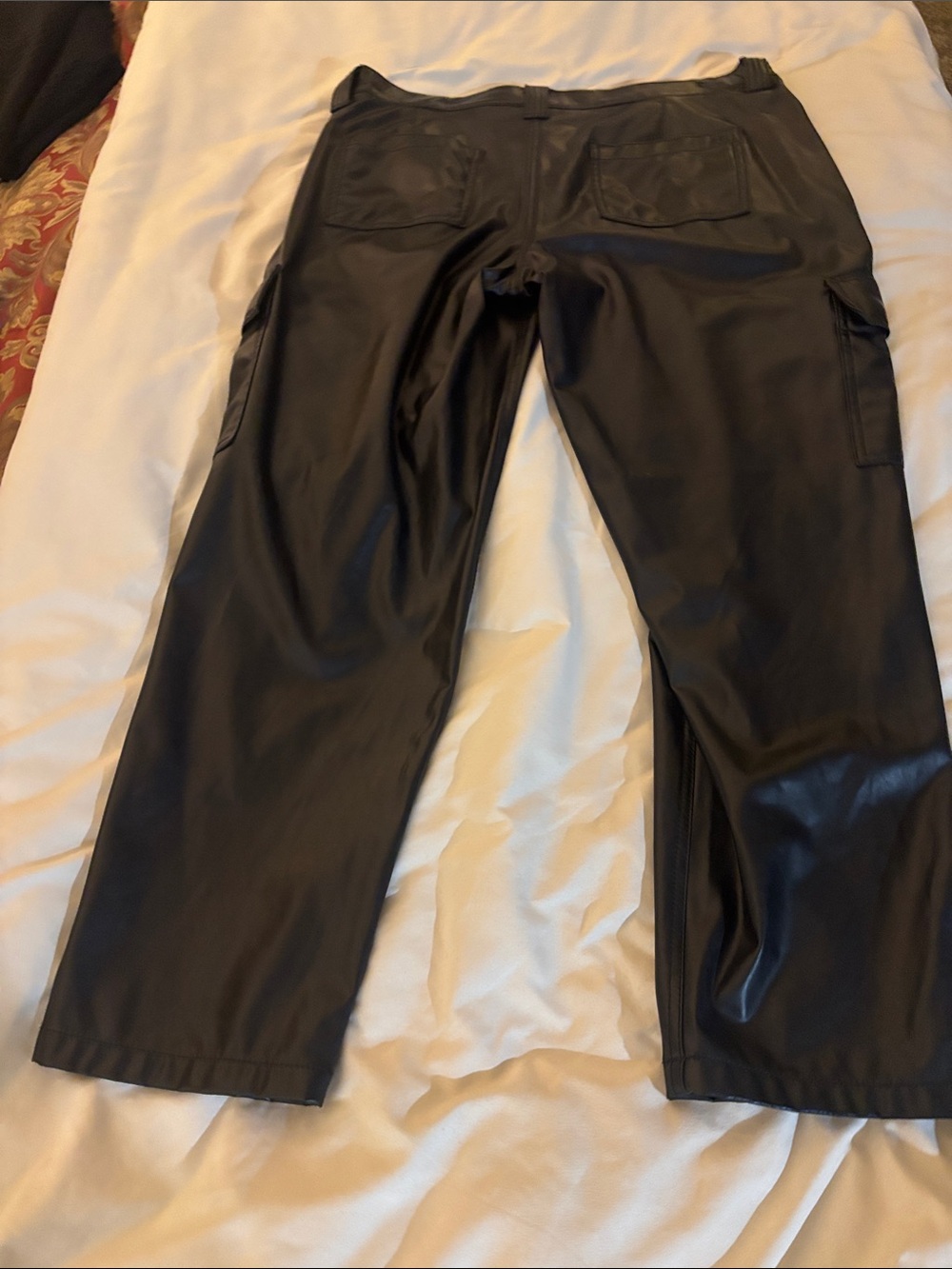 Womens Black Faux Leather Cargo Pants - Picture 4 of 4